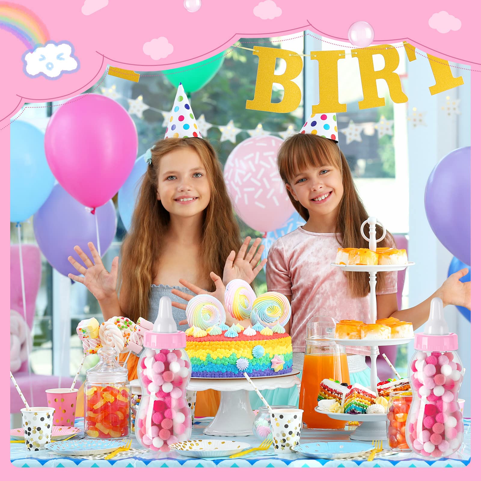 2 Pcs Candy 11 X 4 Inch Baby Bottle Bank Jumbo Plastic Bottles Piggy Bank For Baby Shower Party Games Favor Gift Decor(Pink)